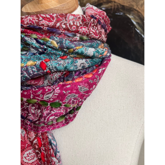 Anthropologie Raj Women's Scarf One Size Pink Teal - Picture 2 of 5